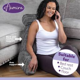 Aamira Reading Pillow Grey Faux Fur Ribbed Memory Foam Support Cushion - thumbnail 7