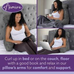 Aamira Reading Pillow Grey Faux Fur Ribbed Memory Foam Support Cushion - thumbnail 3