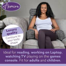 Aamira Reading Pillow Grey Faux Fur Ribbed Memory Foam Support Cushion - thumbnail 5