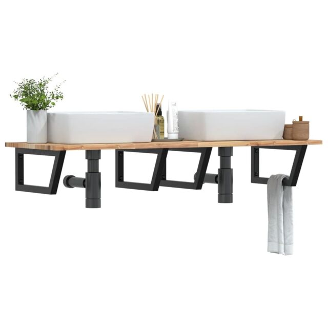 Berkfield Home Basin Shelf Wall Mounted Steel & Solid Wood Acacia in Brown - image 1