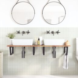 Berkfield Home Basin Shelf Wall Mounted Steel & Solid Wood Acacia in Brown - thumbnail 3