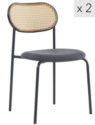 Nordlys Set of 2 Industrial Metal Cane Rattan Dining Chairs in Black