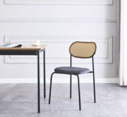 Nordlys Set of 2 Industrial Metal Cane Rattan Dining Chairs in Black - thumbnail 2