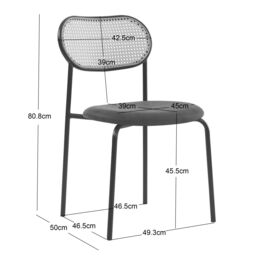 Nordlys Set of 2 Industrial Metal Cane Rattan Dining Chairs in Black - thumbnail 4