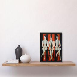 Artery8 Wall Art Print Jailhouse Rock Conceptual Vintage Style Oil Painting Red Grey White Striped Musician Female Trio Artwork Framed - Size: A4 - thumbnail 4