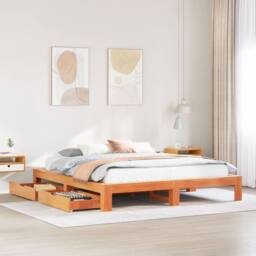 Berkfield Home Bed Frame without Mattress Wax Brown 180x200 cm Super King Solid Wood Pine - thumbnail 1