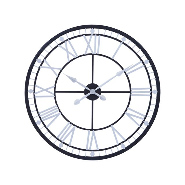 Orsina Unique Skeletal Wall Clock With Roman Numerals, Oversized Round Clock With Spade Hands, Retro Wall Clock in Black - image 1