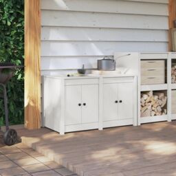 Berkfield Home Outdoor Kitchen Cabinet White 106x55x64 cm Solid Wood Pine - Size: 106 x 55 x 64 cm - thumbnail 4