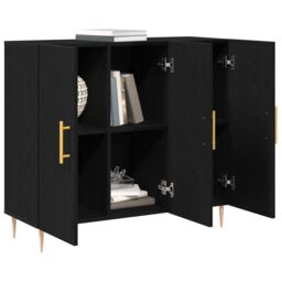 Berkfield Home Black Oak Sideboard 90x34x80 cm made of Engineered Wood - Size: 90 x 34 x 80 cm - thumbnail 3