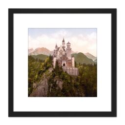 Artery8 Neuschwanstein Castle Bavaria Germany Landscape Photo 8X8 Inch Square Wooden Framed Wall Art Print Picture with Mount in Black - thumbnail 1