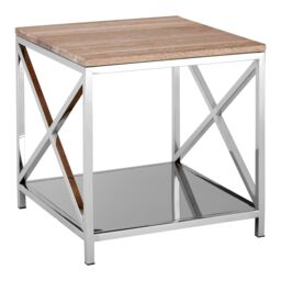 Orsina Solid Oak Surface Lamp Table, Sleek Modern Bedside Table, Polished Stainless Steel Frame Lamp Table in Natural - thumbnail 2