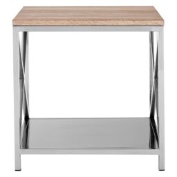 Orsina Solid Oak Surface Lamp Table, Sleek Modern Bedside Table, Polished Stainless Steel Frame Lamp Table in Natural - thumbnail 6