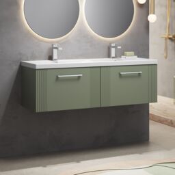 Balterley Wall Hung 2 Drawers Vanity Unit - 2 Ceramic Basin 1200mm, Satin Green - thumbnail 4