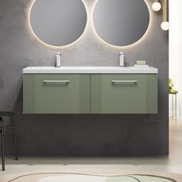 Balterley Wall Hung 2 Drawers Vanity Unit - 2 Ceramic Basin 1200mm, Satin Green - thumbnail 2
