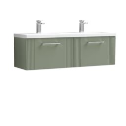 Balterley Wall Hung 2 Drawers Vanity Unit - 2 Ceramic Basin 1200mm, Satin Green - thumbnail 1