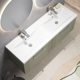 Balterley Wall Hung 2 Drawers Vanity Unit - 2 Ceramic Basin 1200mm, Satin Green - thumbnail 3