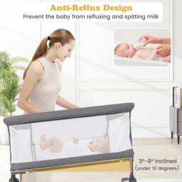 Gymax Bassinet for Infant Folding Bedside Crib 77-87CM Adjustable Height in Grey - thumbnail 7