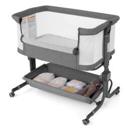 Gymax Bassinet for Infant Folding Bedside Crib 77-87CM Adjustable Height in Grey