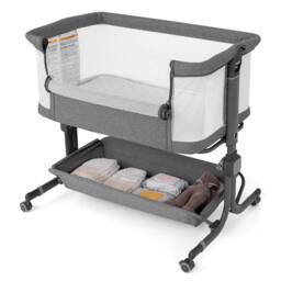 Gymax Bassinet for Infant Folding Bedside Crib 77-87CM Adjustable Height in Grey - thumbnail 4