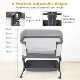 Gymax Bassinet for Infant Folding Bedside Crib 77-87CM Adjustable Height in Grey - thumbnail 9