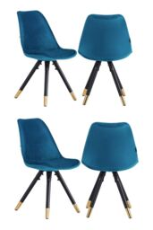 Life Interiors Set of 4 Sofia Ergonomic Modern Dining Chairs Upholstered in Velvet, Metal Legs with Gold End Caps in Blue - thumbnail 1
