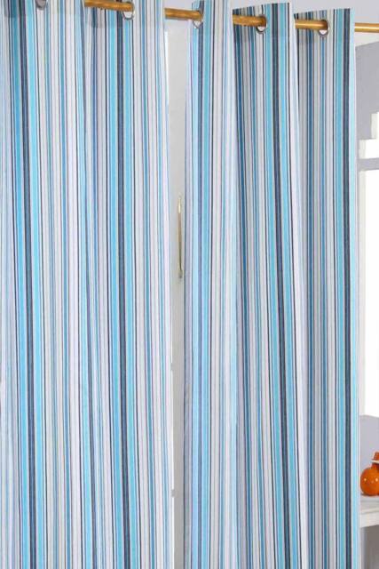Homescapes New England Stripes Ready Made Blue Curtain Pair - Size: 117 cm width x 137 cm drop - image 1