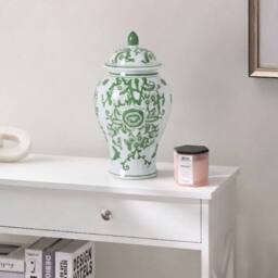 Wyld and Coco Porcelain Lidded Ginger Jar Vase White and Green - thumbnail 1