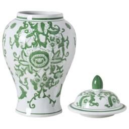 Wyld and Coco Porcelain Lidded Ginger Jar Vase White and Green - thumbnail 3