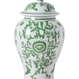 Wyld and Coco Porcelain Lidded Ginger Jar Vase White and Green - thumbnail 2