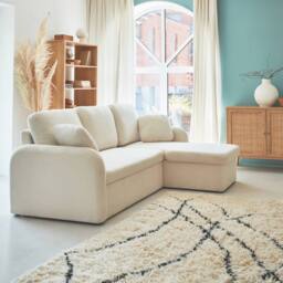 sweeek 3-seater Reversible Corner Sofa Bed In Boucle Fabric in Cream - thumbnail 1