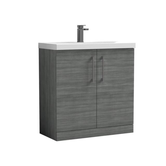 Balterley Bathroom Floor 2-Door Vanity Unit Basin, Anthracite Woodgrain, 800mm in Grey - image 1