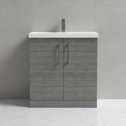 Balterley Bathroom Floor 2-Door Vanity Unit Basin, Anthracite Woodgrain, 800mm in Grey - thumbnail 3