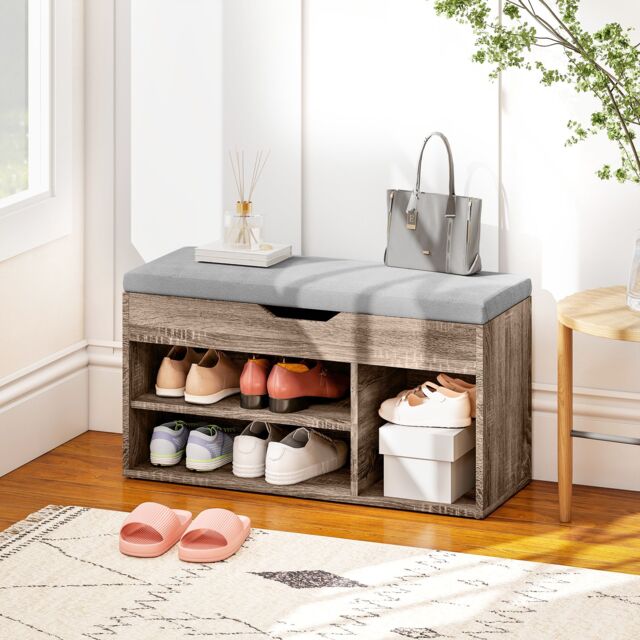 HOMCOM Sit-On Shoe Storage Unit w/ Hidden Compartment Handles in Grey - image 1