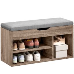 HOMCOM Sit-On Shoe Storage Unit w/ Hidden Compartment Handles in Grey - thumbnail 2