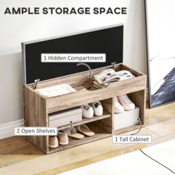 HOMCOM Sit-On Shoe Storage Unit w/ Hidden Compartment Handles in Grey - thumbnail 5