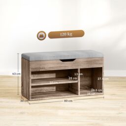 HOMCOM Sit-On Shoe Storage Unit w/ Hidden Compartment Handles in Grey - thumbnail 3