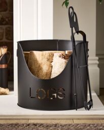 Dibor Traditional Stag Fire Screen Fireguard H68cm x W53cm with Country Logs Bucket with Poker & Tongs in Black - thumbnail 4