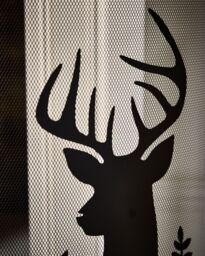 Dibor Traditional Stag Fire Screen Fireguard H68cm x W53cm with Country Logs Bucket with Poker & Tongs in Black - thumbnail 3