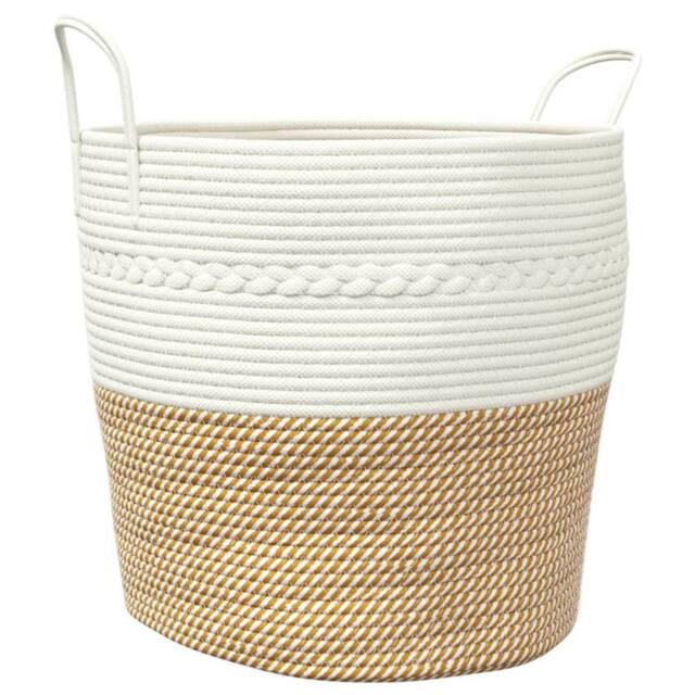 Berkfield Home Storage Basket Brown & White √ò43x38 cm Cotton - Size: 43x38 cm - image 1