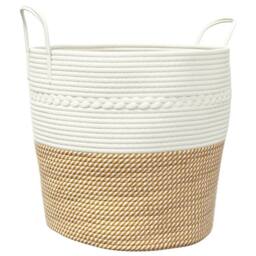Berkfield Home Storage Basket Brown & White √ò43x38 cm Cotton - Size: 43x38 cm