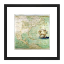 Artery8 Map Bernou 1681 North Central South America Pictorial 8X8 Inch Square Wooden Framed Wall Art Print Picture with Mount in Black - thumbnail 1