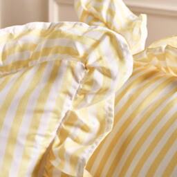 OHS 2 x Bengal Stripe Faux Linen Frill Cushion Covers in Lemon - Size: 45 cm x 45 cm - thumbnail 2