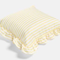 OHS 2 x Bengal Stripe Faux Linen Frill Cushion Covers in Lemon - Size: 45 cm x 45 cm - thumbnail 5