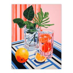 "Wee Blue Coo Wall Art Print Refreshing Spritz Aperitif with Orange Slices Vibrant Pink Blue Stylised Painting Poster - Size: W18"" x H24""" - thumbnail 1