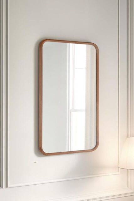 Yearn Mirrors Oak Framed Curved Wall Mirror 120x80cm in Natural - Size: 120x80 cm - image 1
