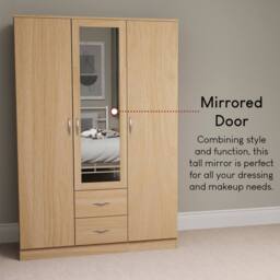 HD Designs Riano 3 Door 2 Drawer Mirrored Wardrobe Storage Organizer in Brown - thumbnail 6
