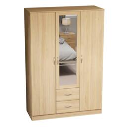 HD Designs Riano 3 Door 2 Drawer Mirrored Wardrobe Storage Organizer in Brown - thumbnail 2