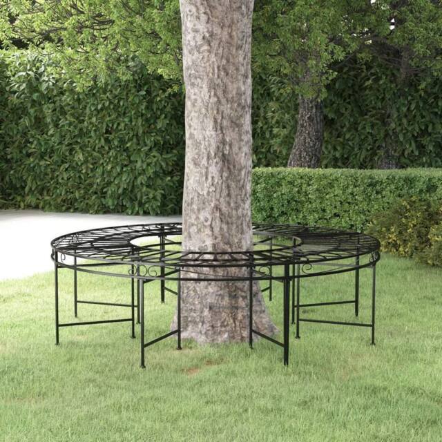 Berkfield Home Round Tree Bench Ã˜160 cm Black Steel - image 1