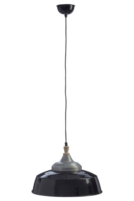 Orsina Large White Pendant Light, Bowl Shaped Iron Shade with Wooden Holder, Adjustable Ceiling Light Fixture in Black - image 1