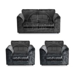 Furnishings For Less UK Crystal Crushed Velvet 4 Seater 3 Piece Sofa Suite - 3, 2 & Armchair Seater Full Back in Black - thumbnail 1